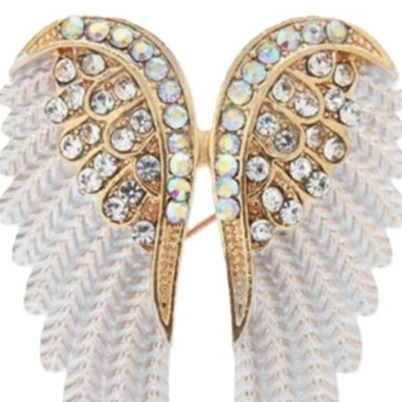 Vintage Gold & White Angel Wing Brooch - Picture 2 of 3